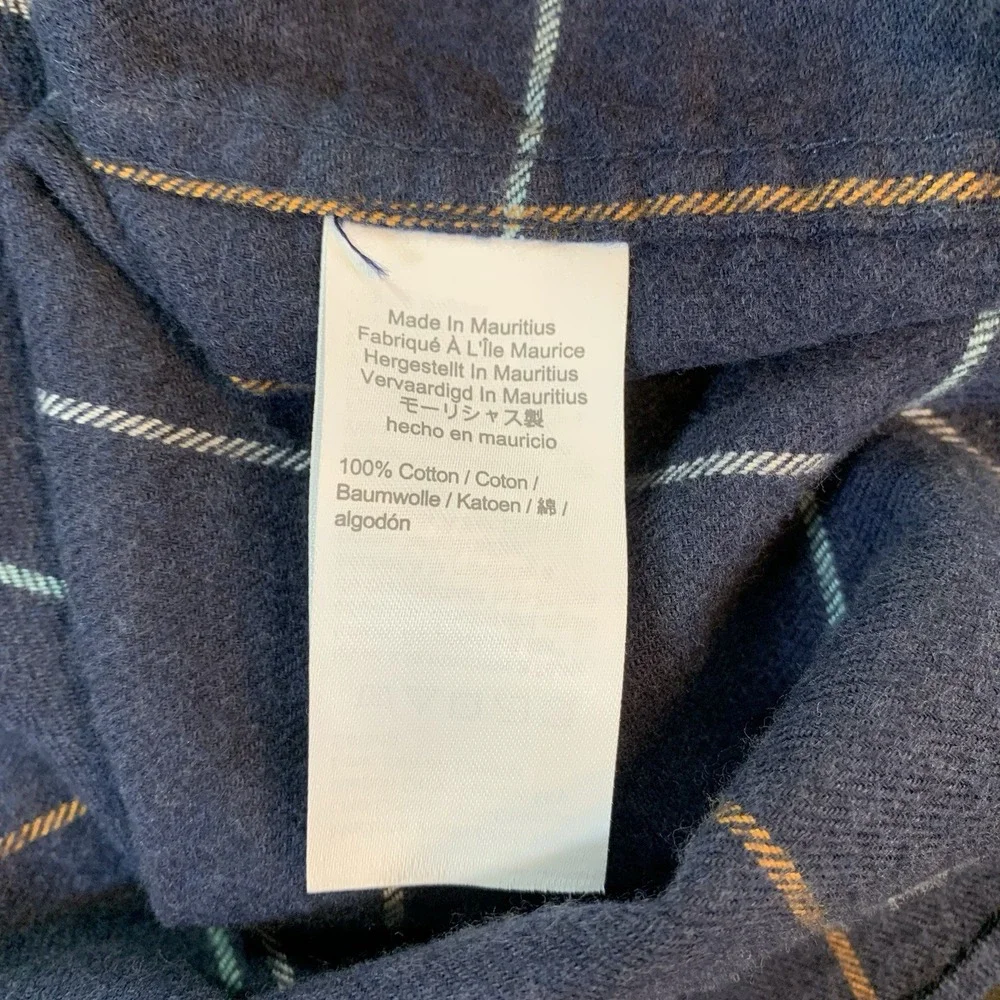 J Crew Flannel Shirt‎ Mens Large Button Blue Plaid Pocket Cabincore Cozy Preppy
